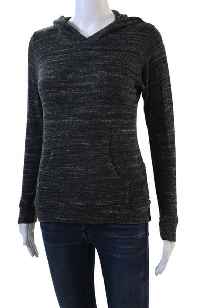 Monrow Women Pullover Hoodie Dark Gray V-Neck Long Sleeve Size S