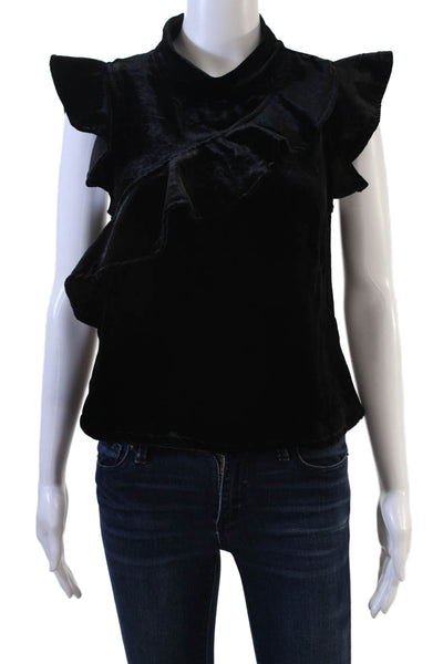 McGuire Women Black Mock Neck Button-Up Blouse Short Sleeve Size XS