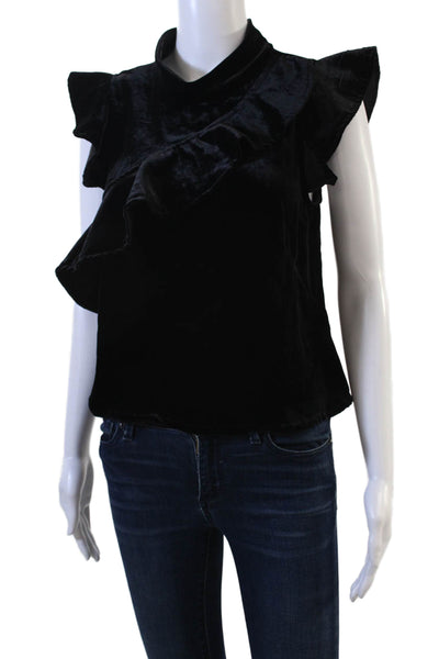 McGuire Women Black Mock Neck Button-Up Blouse Short Sleeve Size XS