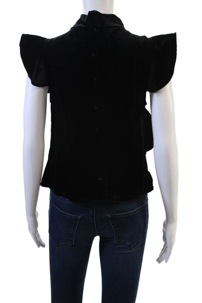 McGuire Women Black Mock Neck Button-Up Blouse Short Sleeve Size XS