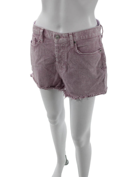 7 For All Mankind Unisex Pink 90s Solid Button Cotton Spandex Shorts Size 25