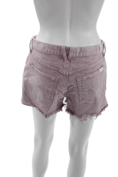7 For All Mankind Unisex Pink 90s Solid Button Cotton Spandex Shorts Size 25