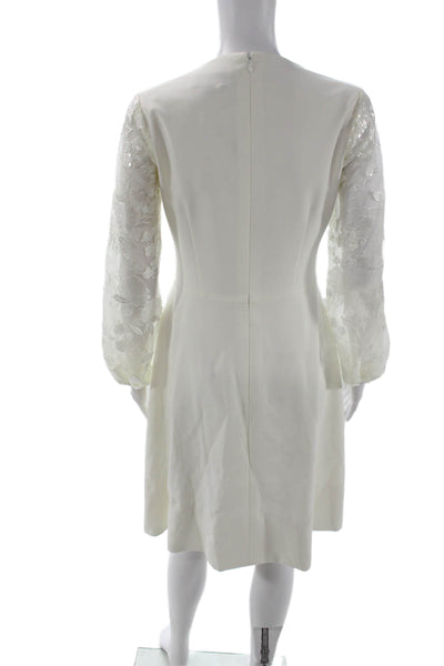 Miri Womens A-Line Shift White Silk Floral Wedding Dress Long Sleeve Zip Size 2