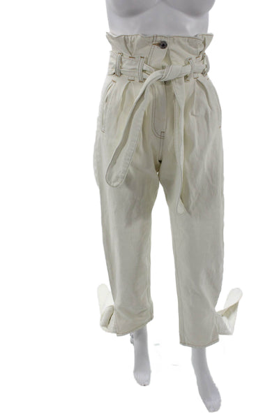 Re/Done Womens White Cropped Paperbag High Rise 100% Cotton Pants Size 23