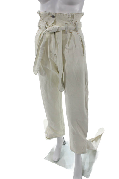 Re/Done Womens White Cropped Paperbag High Rise 100% Cotton Pants Size 23