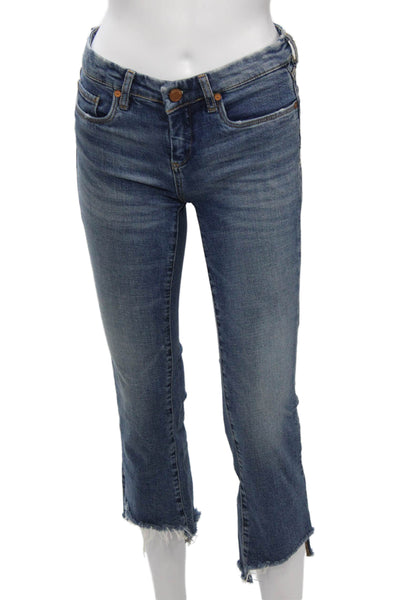 Blank NYC Women Cropped Flared Blue Jeans Mid Rise Button 30 Inseam Size 24