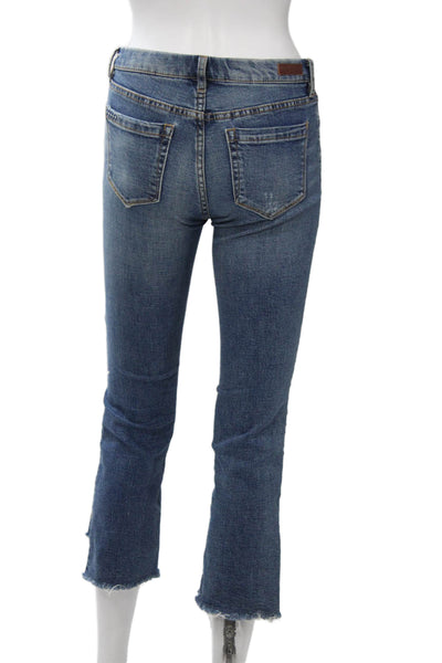 Blank NYC Women Cropped Flared Blue Jeans Mid Rise Button 30 Inseam Size 24