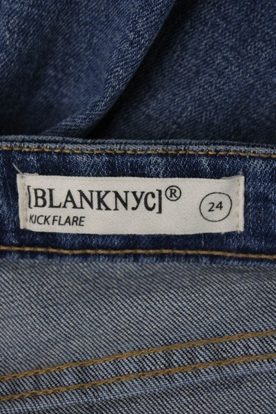 Blank NYC Women Cropped Flared Blue Jeans Mid Rise Button 30 Inseam Size 24