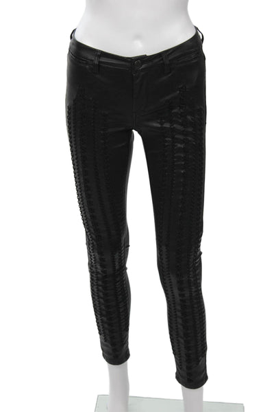 Blank NYC Womens Black Biker Cropped Ankle Pants Button Closure Size 25