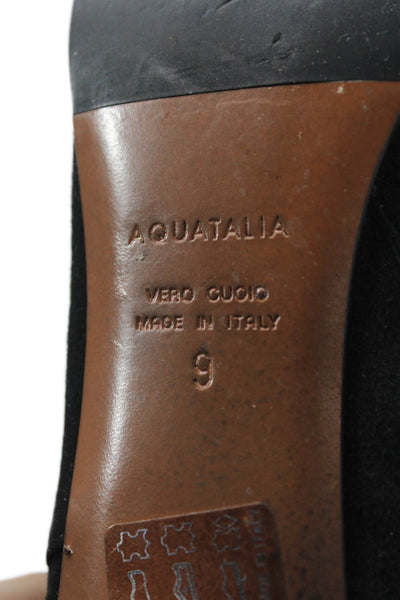 Aquatalia Womens Suede Pointed Toe Zip Up Ankle Boots Black Size 39 9