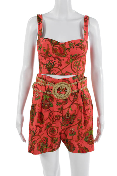 Cara Cara Womens Abstract Green Cotton Set Shorts Size 2