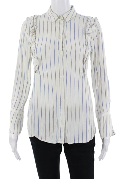 Club Monaco Womens White Striped Collared Long Sleeve Blouse Size XS Petite
