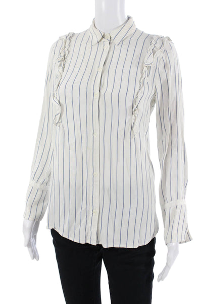 Club Monaco Womens White Striped Collared Long Sleeve Blouse Size XS Petite