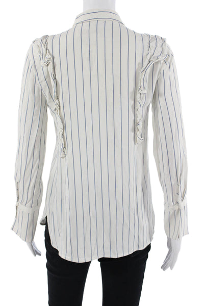 Club Monaco Womens White Striped Collared Long Sleeve Blouse Size XS Petite