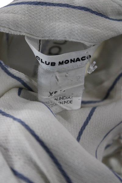 Club Monaco Womens White Striped Collared Long Sleeve Blouse Size XS Petite