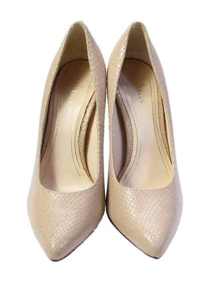 Cole Haan Womens Pointed Toe Faux Snakeskin Heels Beige Size 8