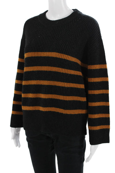 Magaschoni Unisex Black Striped Crew Neck Pullover Sweater Size S