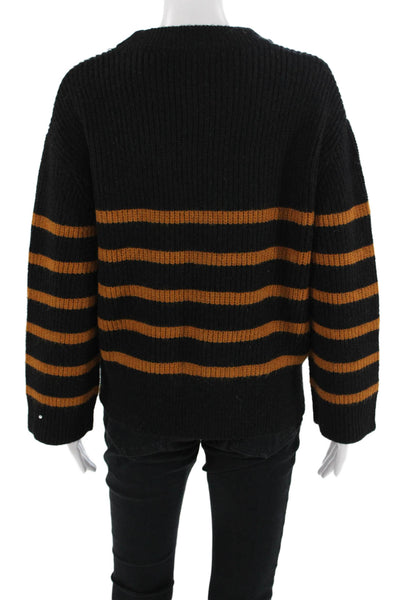 Magaschoni Unisex Black Striped Crew Neck Pullover Sweater Size S