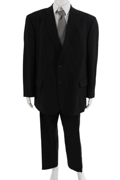 Pronto Uomo Mens 2 Piece Black Worsted Wool Suit Big & Tall Size 50