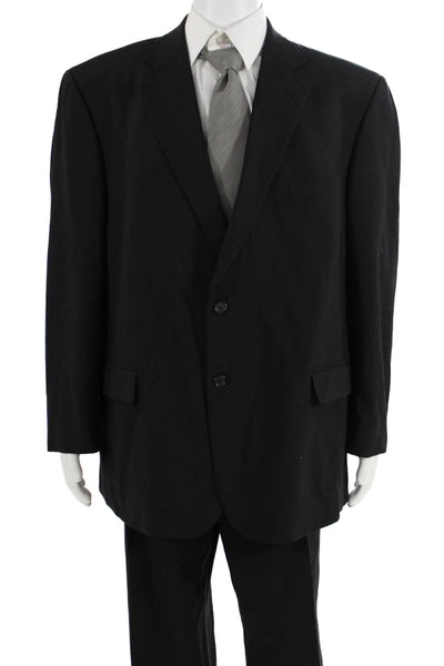 Pronto Uomo Mens 2 Piece Black Worsted Wool Suit Big & Tall Size 50