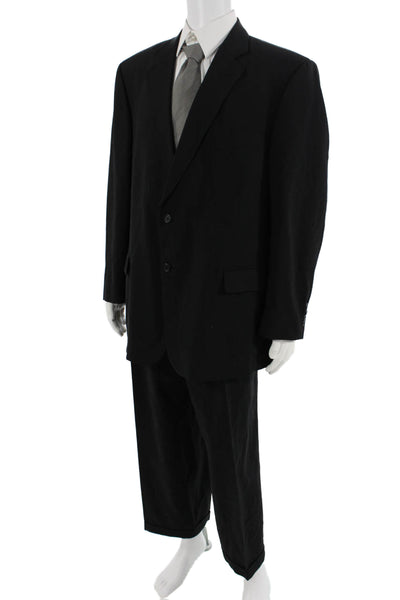 Pronto Uomo Mens 2 Piece Black Worsted Wool Suit Big & Tall Size 50