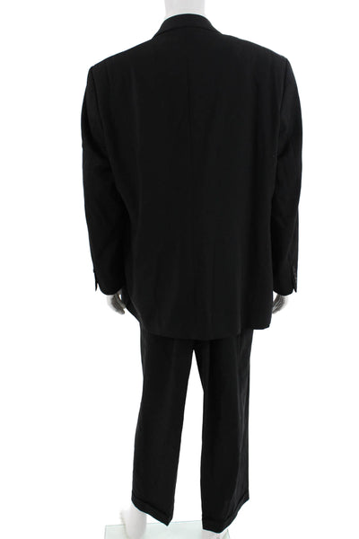 Pronto Uomo Mens 2 Piece Black Worsted Wool Suit Big & Tall Size 50