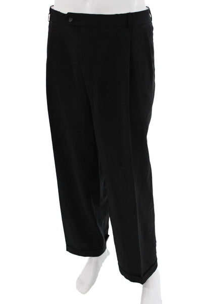 Pronto Uomo Mens 2 Piece Black Worsted Wool Suit Big & Tall Size 50