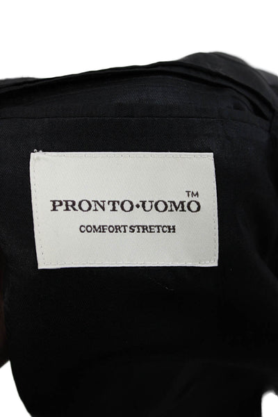 Pronto Uomo Mens 2 Piece Black Worsted Wool Suit Big & Tall Size 50