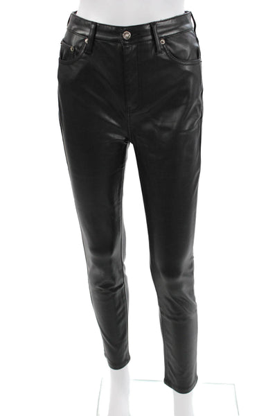Pistola Women Biker Ankle Cropped Black Polyurethane Button Pants Size 25