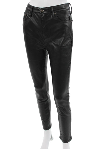 Pistola Women Biker Ankle Cropped Black Polyurethane Button Pants Size 25