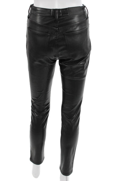 Pistola Women Biker Ankle Cropped Black Polyurethane Button Pants Size 25