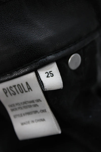Pistola Women Biker Ankle Cropped Black Polyurethane Button Pants Size 25