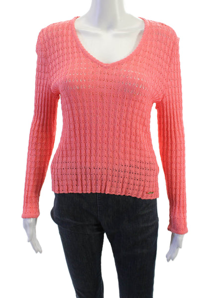St. John Sport By Marie Gray Womens Pullover Pink V Neck Long Sleeve 90s Size M