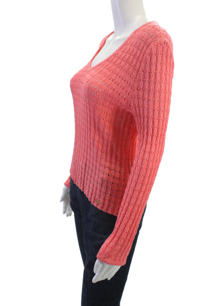 St. John Sport By Marie Gray Womens Pullover Pink V Neck Long Sleeve 90s Size M