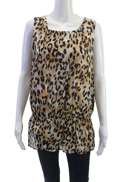 St. John Women Beige Animal Print Sleeveless Tunic Round Neck Size 6