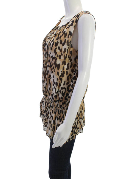 St. John Women Beige Animal Print Sleeveless Tunic Round Neck Size 6