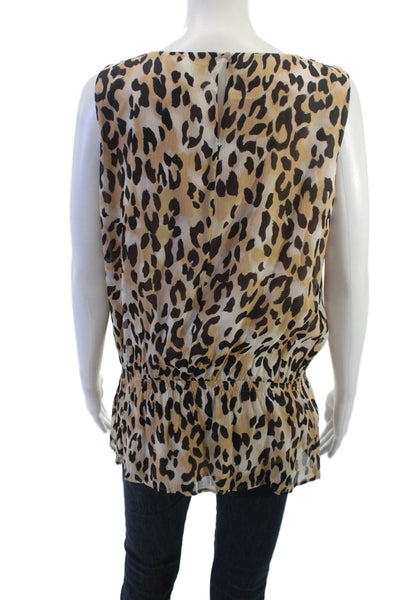 St. John Women Beige Animal Print Sleeveless Tunic Round Neck Size 6
