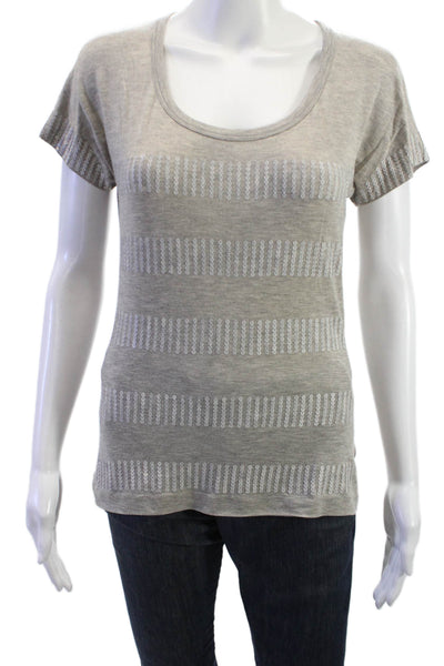 St. John Women Striped Jersey T-Shirt Gray Short Sleeve Round Neck Size PP