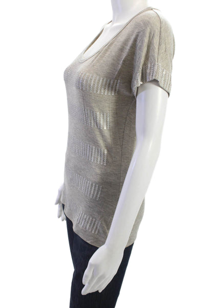 St. John Women Striped Jersey T-Shirt Gray Short Sleeve Round Neck Size PP
