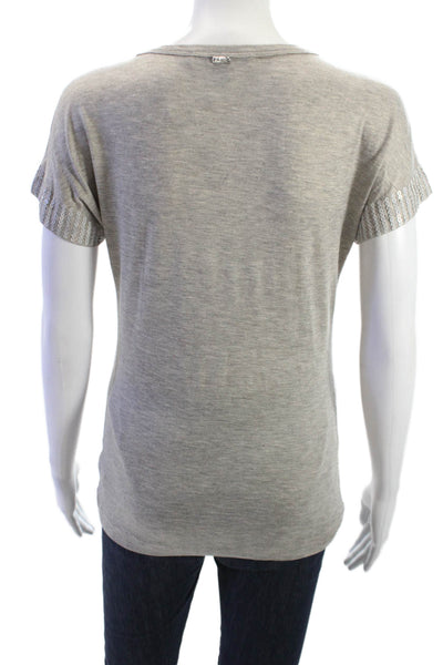 St. John Women Striped Jersey T-Shirt Gray Short Sleeve Round Neck Size PP