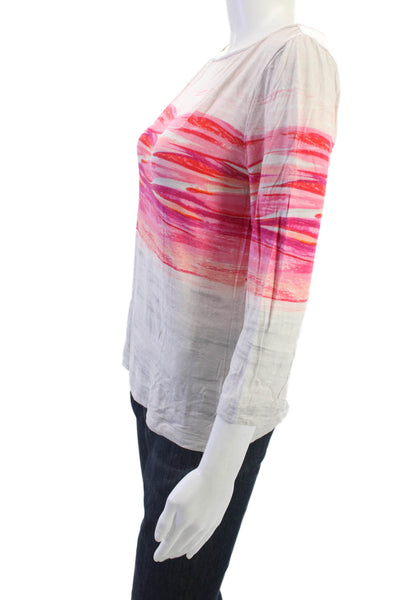 St. John Women Silk Basic T-Shirt 3/4 Sleeve Round Neck White Art Size S