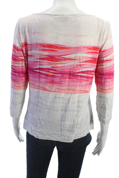 St. John Women Silk Basic T-Shirt 3/4 Sleeve Round Neck White Art Size S