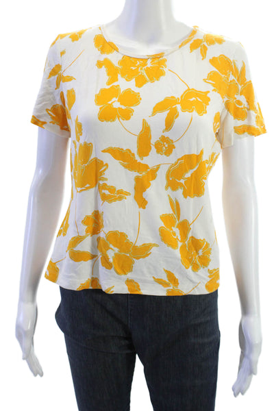 St. John Women Jersey Basic T-Shirt White Short Sleeve Floral Crew Neck Size S