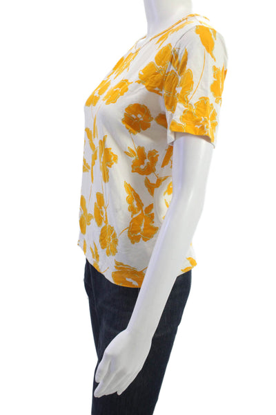 St. John Women Jersey Basic T-Shirt White Short Sleeve Floral Crew Neck Size S