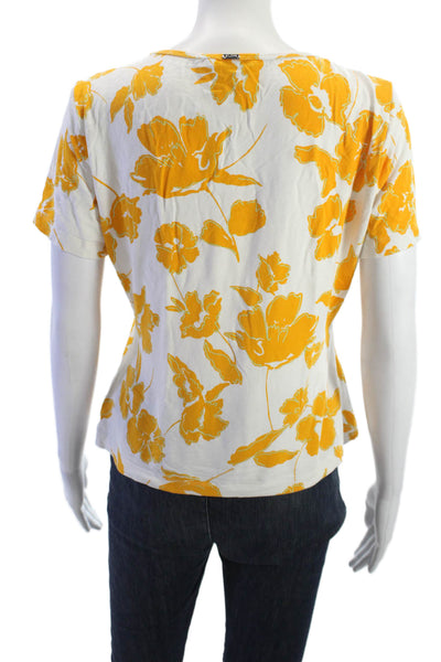 St. John Women Jersey Basic T-Shirt White Short Sleeve Floral Crew Neck Size S