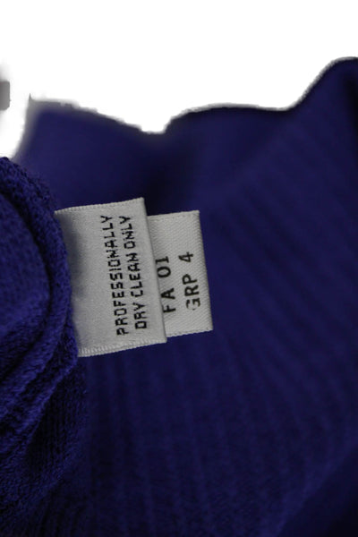 St. John Women Mock Neck Short Sleeve Purple Wool Blend Top Zip Size M