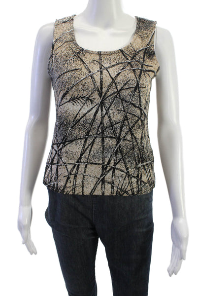 St. John Womens Wool Blend Geometric Sleeveless Tank Beige Round Neck Size PP