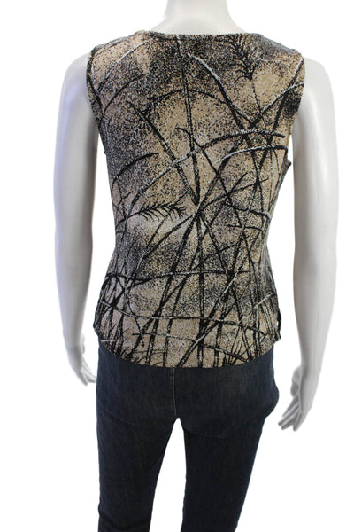 St. John Womens Wool Blend Geometric Sleeveless Tank Beige Round Neck Size PP