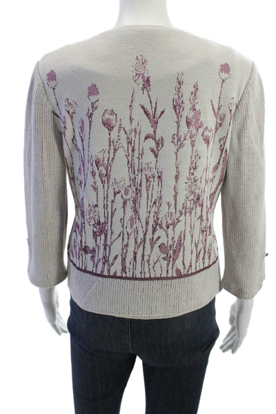 St. John Sport Women Beige Floral Full Zip Cardigan 3/4 Sleeve Size PP
