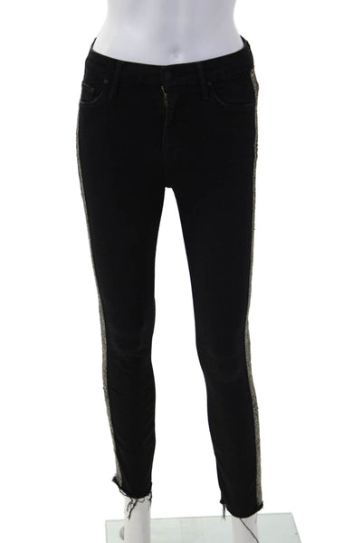 Mother Women Ankle Skinny Jeans Black High Rise Button Size 25